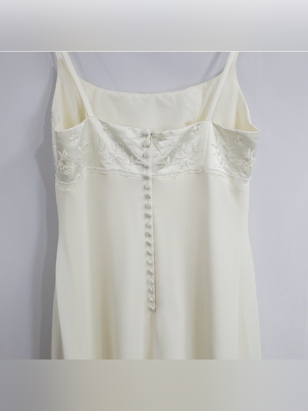 Vintage Off White Satin Wedding Dress Spaghetti Straps Beaded Size M - Picture 5 of 11